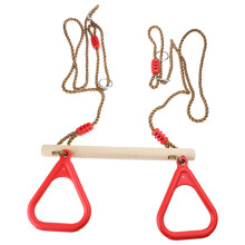 Kids Adult Indoor Outdoor Wooden Trapeze Swing Bar with-red
