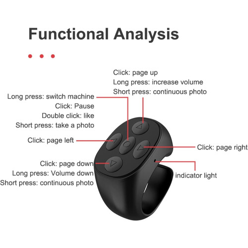 Wireless Page Turner Remote Shutter Selfie Button Controller For Phones Black 1