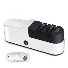 Electric Knife Sharpener 20W 2Stage Sharpening System With Diamond Grinding Guides USB Rechargeable OneButton Start