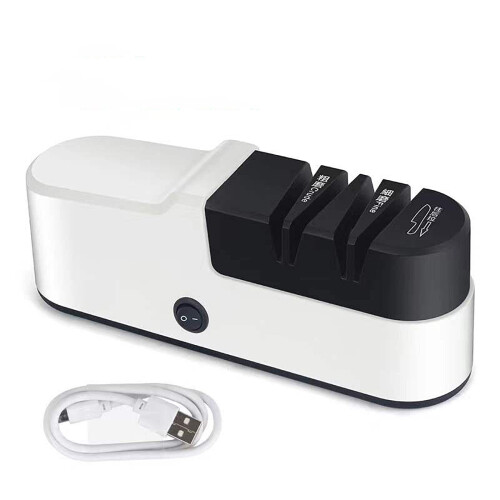 Electric Knife Sharpener 20W 2Stage Sharpening System With Diamond Grinding Guides USB Rechargeable OneButton Start