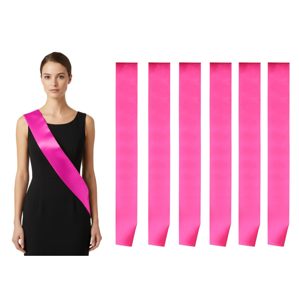 I-Mart Unisex Pink Pack Of 6 Blank Satin Sash Princess Beauty Queen Homecoming Winner Mayor Make Your Own Pins Party Plain Pageant Sashes Hot