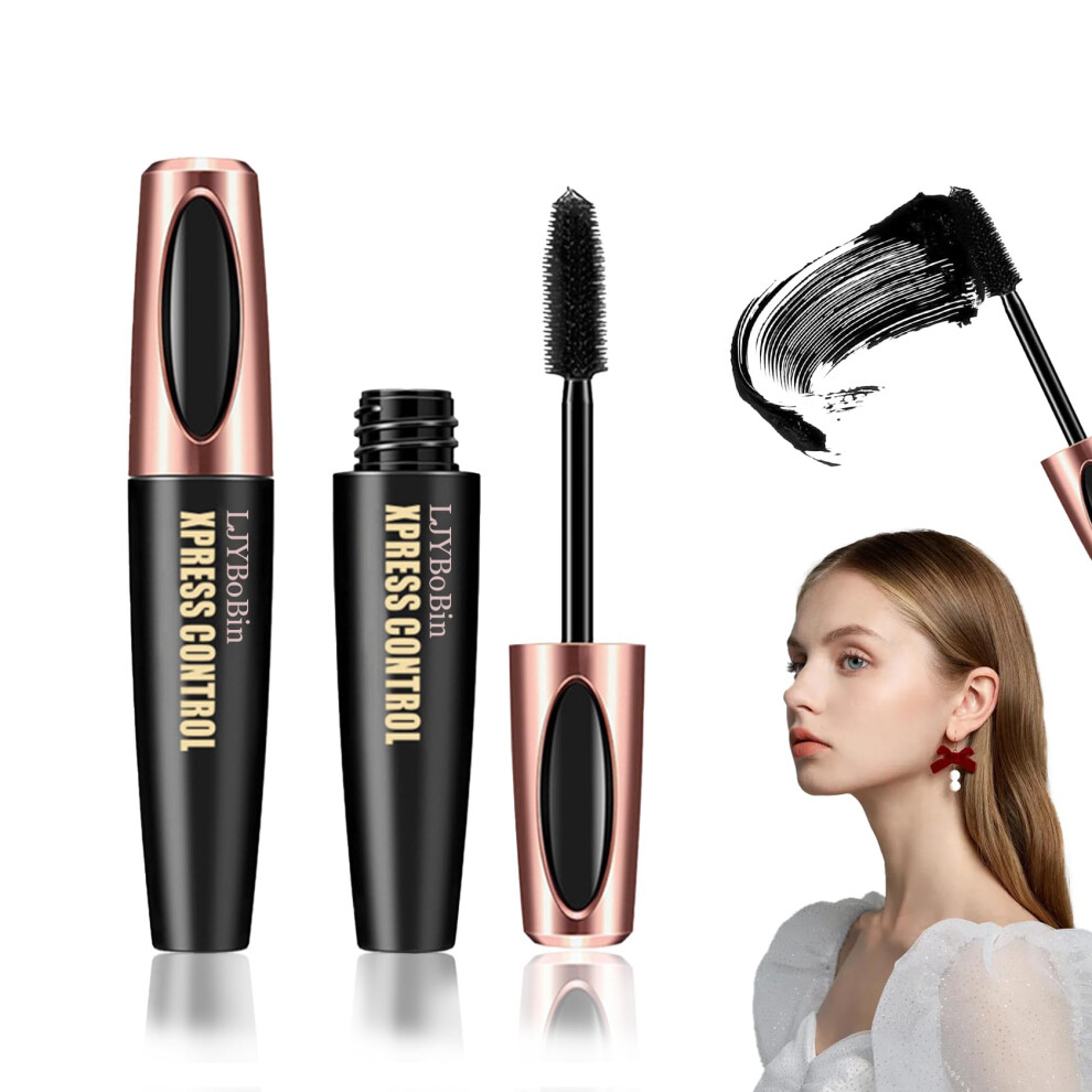2 Pack Waterproof Fiber Lash Mascara, Long Lasting Smudgeproof Black for Volume and Length