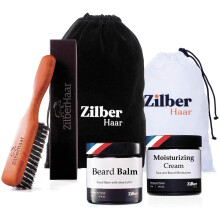ZilberHaar - Beard Care Kit voor Mannen - 1 Borstel + 1 Baardbalsem + 1 Hydraterende Crème - Stijve Varkensharen
