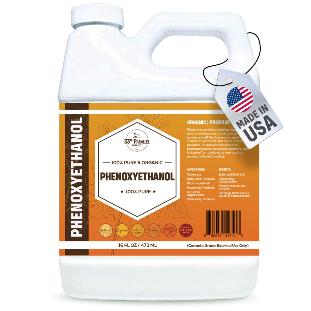 33Rd Parallel Soap C Phenoxyethanol Preservative Liquid (16 Oz) Paraben-Free; Formaldehyde-Free; Water & Oil Soluble | Suitable For Soap Making Lotions Conditioners Cr