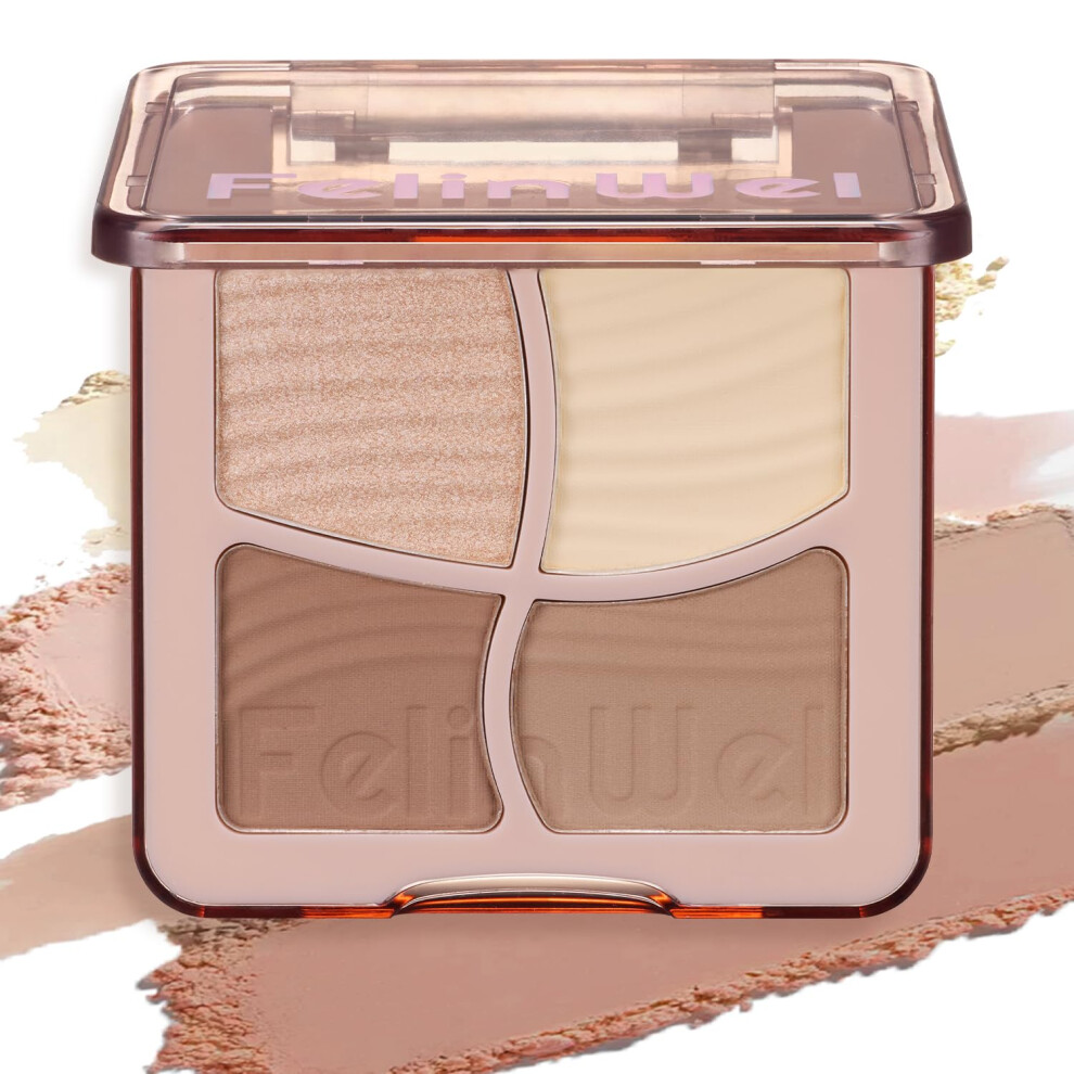 Felinwel Highlight Contour Makeup Palette Effortless Blending Matte Shimmer Highlighter Palette And Bronzer Powder For Warm Toned Skin