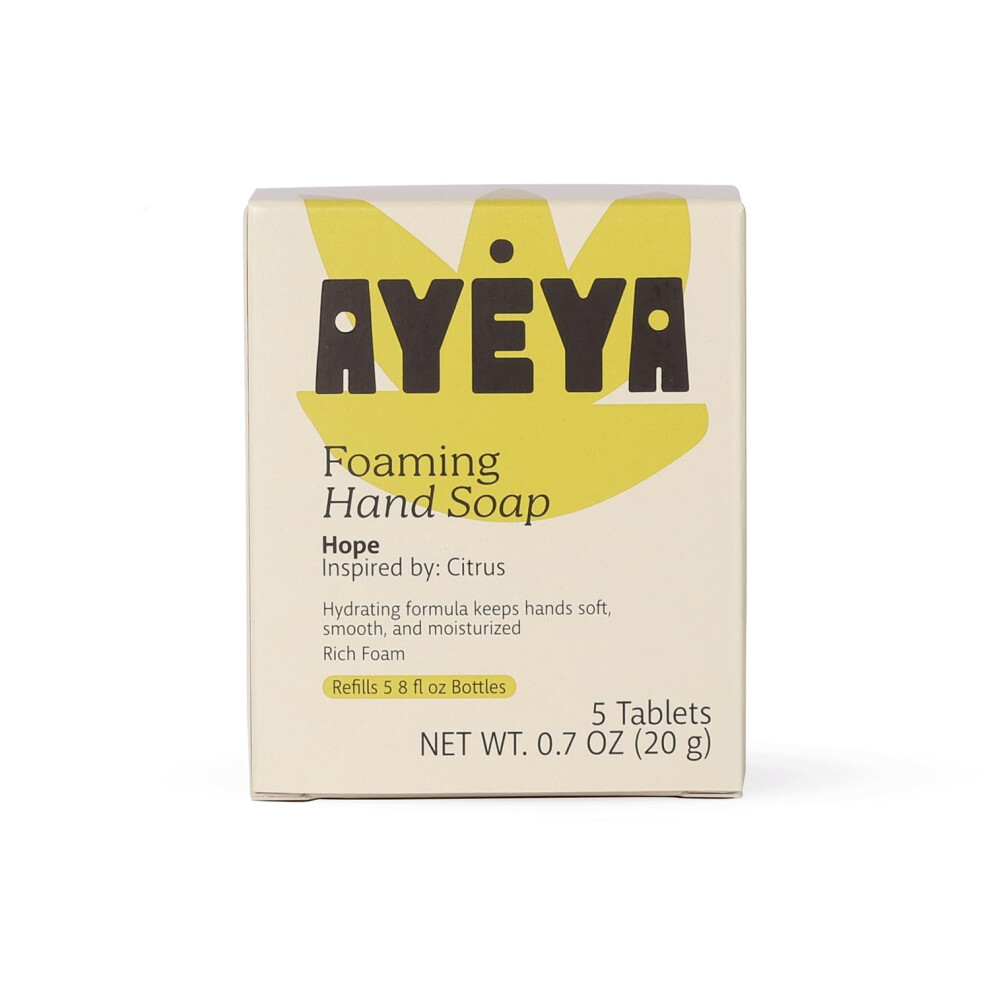 Ayeya Ay?Ya Foaming Hand Soap Refill Tablets - Hope | Citrus Foaming Hand Soap Refill With Bergamot Lime & Ginger Lily | 5 Tablets
