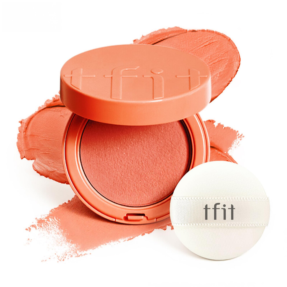 Tfit Cream/Red/Coral Fluffy Velvet Cushion Blush For Korean Dewy Glow | Buildable Blendable Texture | Mini Blush For Cheeks | Tar Pigment Free (O01