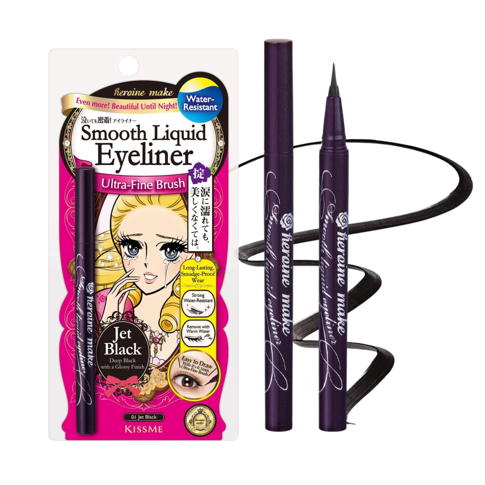 Heroine Make By Kissme Waterproof Eyeliner With Ultra-Fine 0.1Mm Tip Liquid Eyeliner Pen For Sensitive Skin Cat Eye Liner For Long Lasting Wear Ma