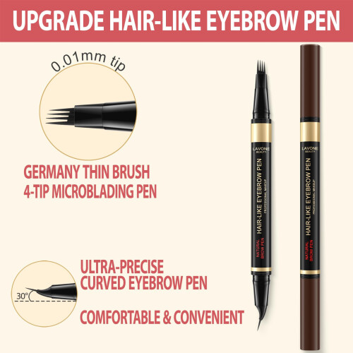 LAVONE 2-in-1 Waterproof Eyebrow Pen met Microblading en Curved Precise Tip 1