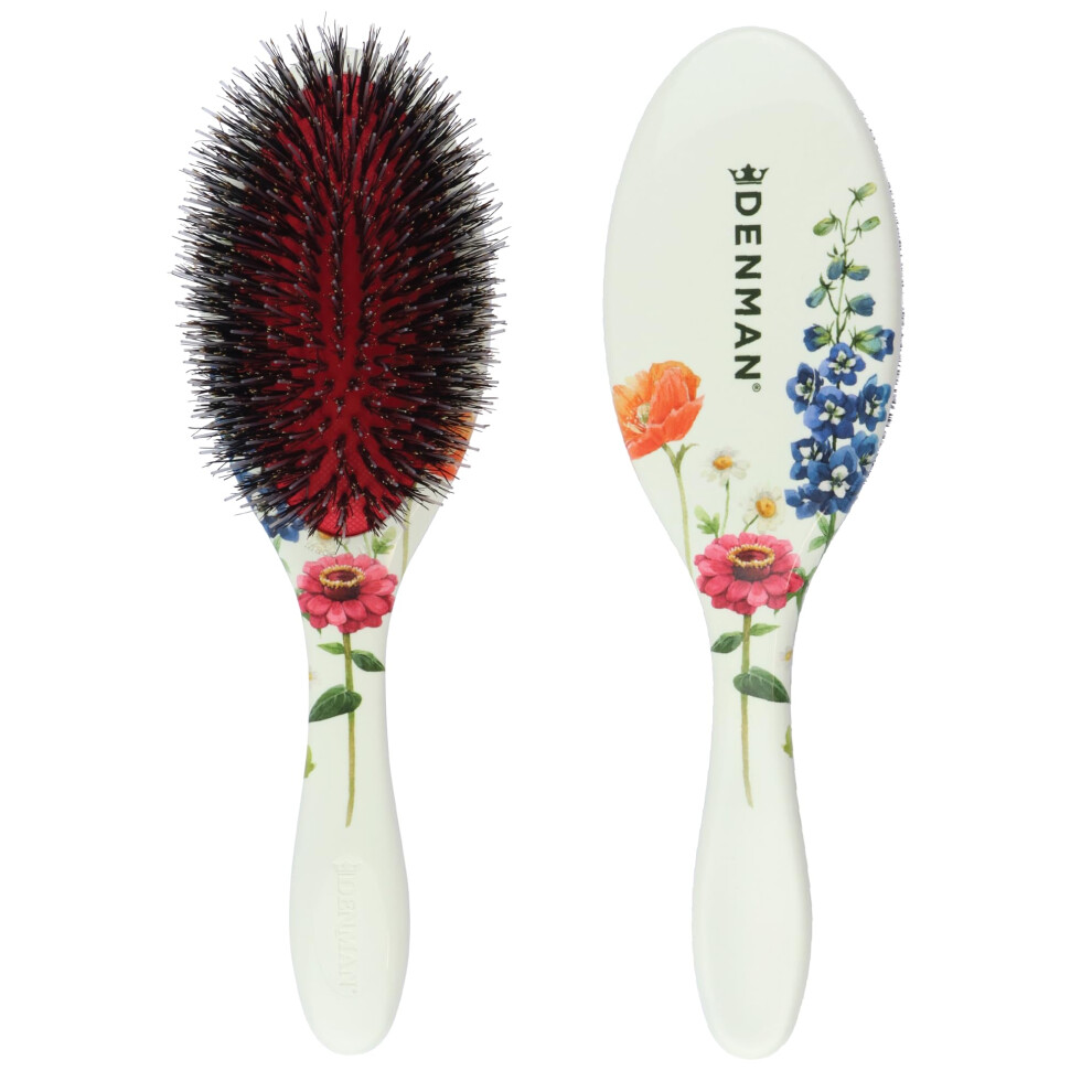 Denman Boar Bristle Hair Brush - Smoothing & Shine Enhancing For Slick Back Styles Curl Defining & Detangling. D81m Floral Fantasy Hairbrush With Na