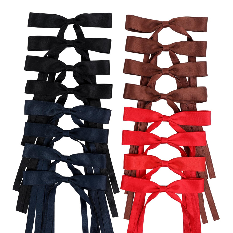 Wortl Red/Brown Hair Bows Clips Coquette Ribbon Bowknot With Long Tail Princess Hair Bows French Barrettes Hair Accessories For Women Girls 16Pcs (