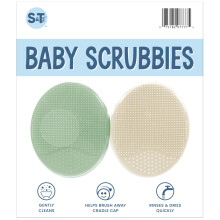 S&T INC. Exfolierende und massierende Badbürsten für Babys, Silikon - 5 cm x 6,4 cm, Salbeigrün & Creme, 2er Pack