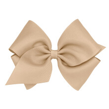 Wee Ones Girls' Plain Wrap Classic Grosgrain Hair Bows on a WeeStay No-Slip Hair Clip, Handmade, Mini King, Oatmeal