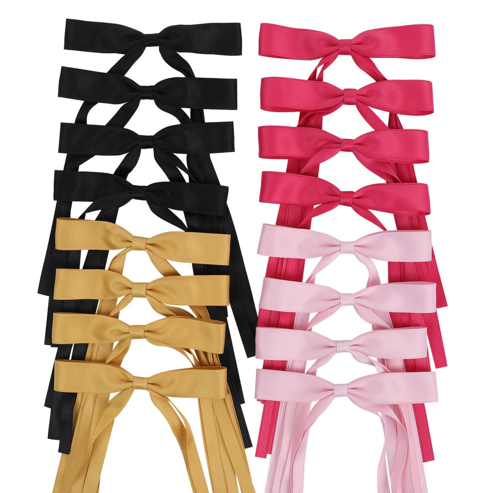 Wortl Red Hair Bows Clips Coquette Ribbon Bowknot With Long Tail Princess Hair Bows French Barrettes Hair Accessories For Women Girls 16Pcs (Rose Pi