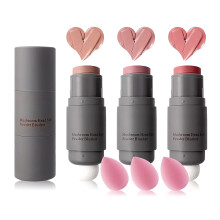 3-Farben Rouge-Stick mit Make-up-Schwämmen, matte Creme-Rouge, vielseitiger Rouge-Stick für Wangen, Lippen und Augen