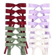 WORTL Hair Bows Clips Coquette Ribbon Bowknot with Long Tail Princess Hair Bows French Barrettes Hair Accessories for Women Girls 16PCS (Wine Red, Bei