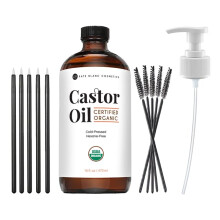 Kate Blanc Cosmetics Castorolie Bio (16oz), 100% puur, koudgeperst, zonder hexaan, glazen fles. Natuurlijke olie voor haar, wimpers, wenkbrauwen.