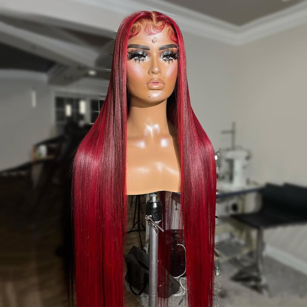 Ciyoo Unisex Red Highlight Burgundy Wig Human Hair 200% Density 13X6 Straight Lace Front Wigs Human Hair Pre Plucked Glueless Ombre Wig For Women Hd Tra