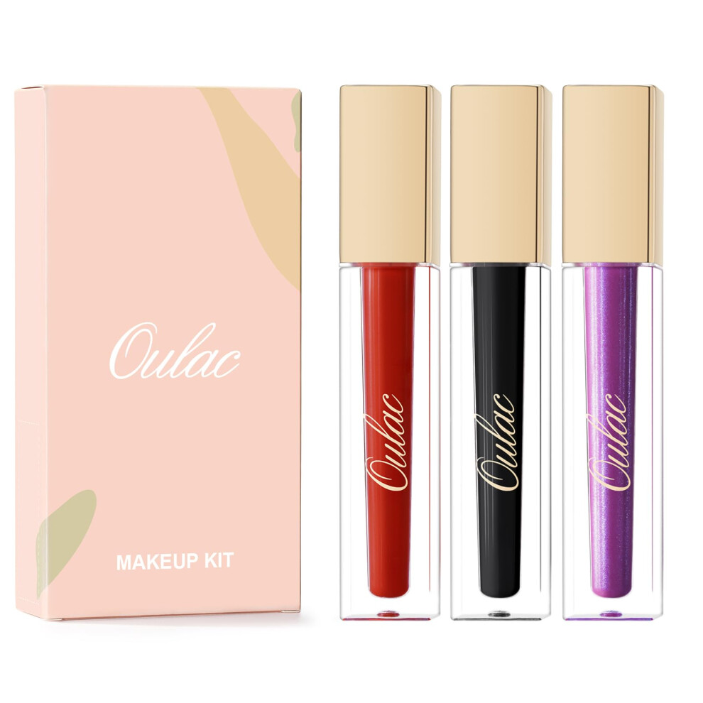 Oulac Red Black Purple Christmas Lipstick Set For Women Matte Liquid Lipstick Long Lasting High Impact Creamy Matte Lip Gloss Rich Colour Formula W