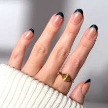 Glamnetic Press-On Nails - Onyx Glaze | Kurze Runde Schwarze French Tip Nägel, Salon Qualität | 12 Größen - 30 Nagelset mit Kleber