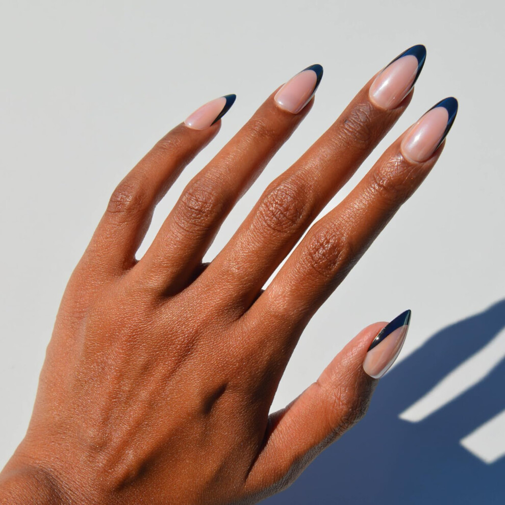 Glamnetic Black Press On Nails - Truffle | Medium Almond French Tip Fake Nails Salon Quality French Manicure | 15 Sizes - 30 Nail Kit With Glu