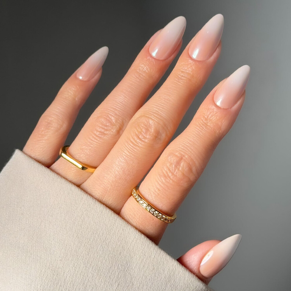 Glamnetic Cream Press On Nails - Frosted Chai | Glazed Medium Almond Nude Fake Nails With Ombr? Salon Quality Neutral Nails | 15 Sizes - 30 Nail Kit With
