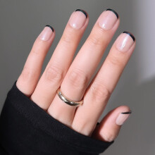 Glamnetic Press-On Nägel - Burnt Miso | Super kurze schwarze French Tip Kunstnägel, extra kurz, Salonqualität