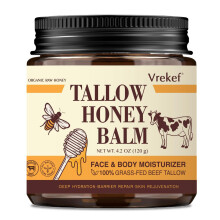 VREKEF Tallow de Boeuf pour la Peau (4,2 oz) - Baume Tallow et Miel pour Visage & Corps