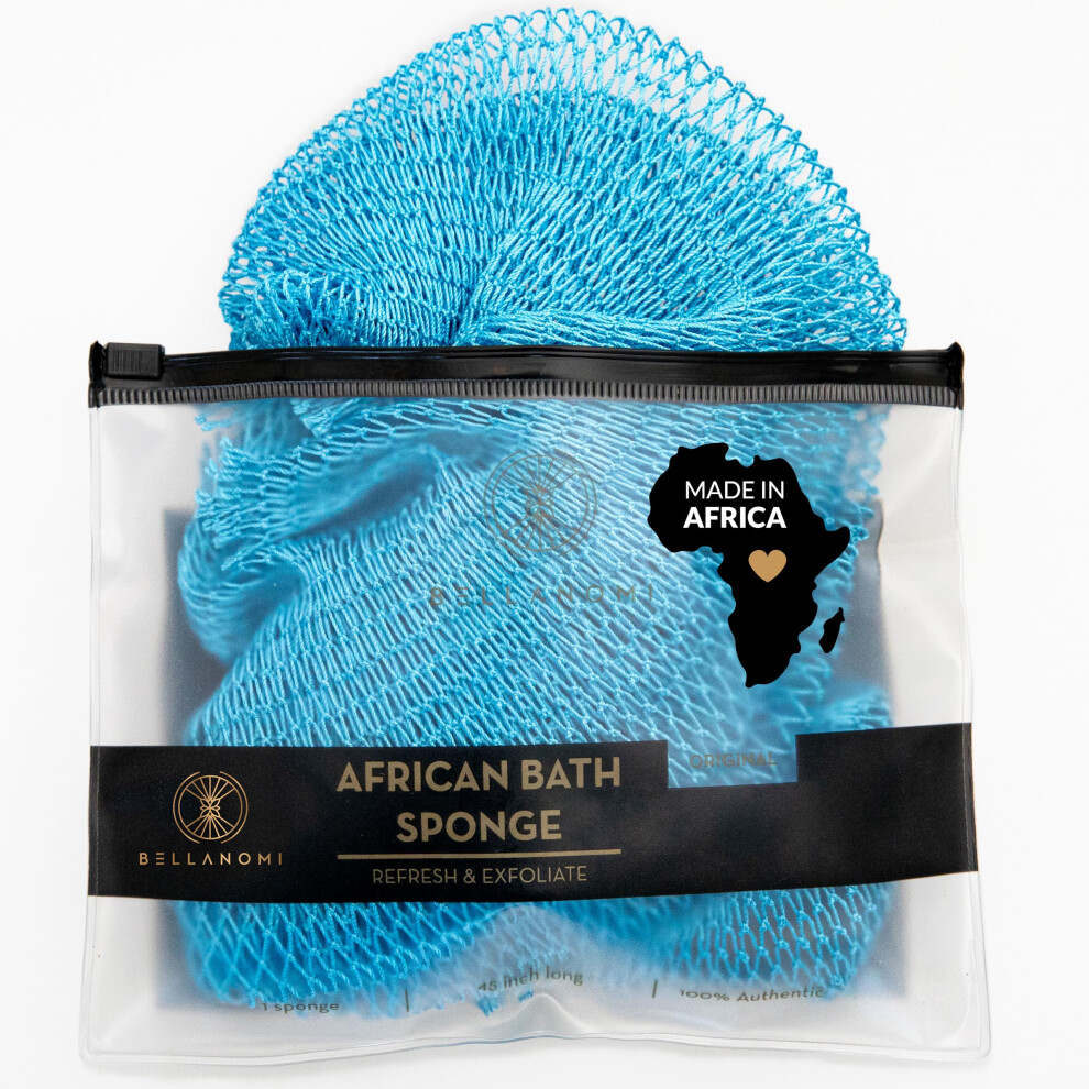 Bellanomi African Net Sponge - Authentic Sapo Exfoliating Net Ethically Sourced From Nigeria 45"""" Long Back Scrubber Quick Dry Loofah Alternative
