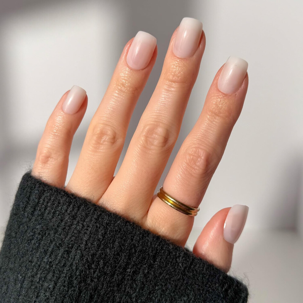 Glamnetic White Press On Nails - Clean Cut | Short Squoval Fake Nails Salon Quality Milky Nails | 15 Sizes - 30 Nail Kit With Glue