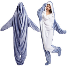 Shark Blanket Hoodie Onesie Adult, Wearable Shark Blanket,Soft Cozy Shark Costume Gift(Size:S,M,L,XL) Bluemfor:155cm165cm