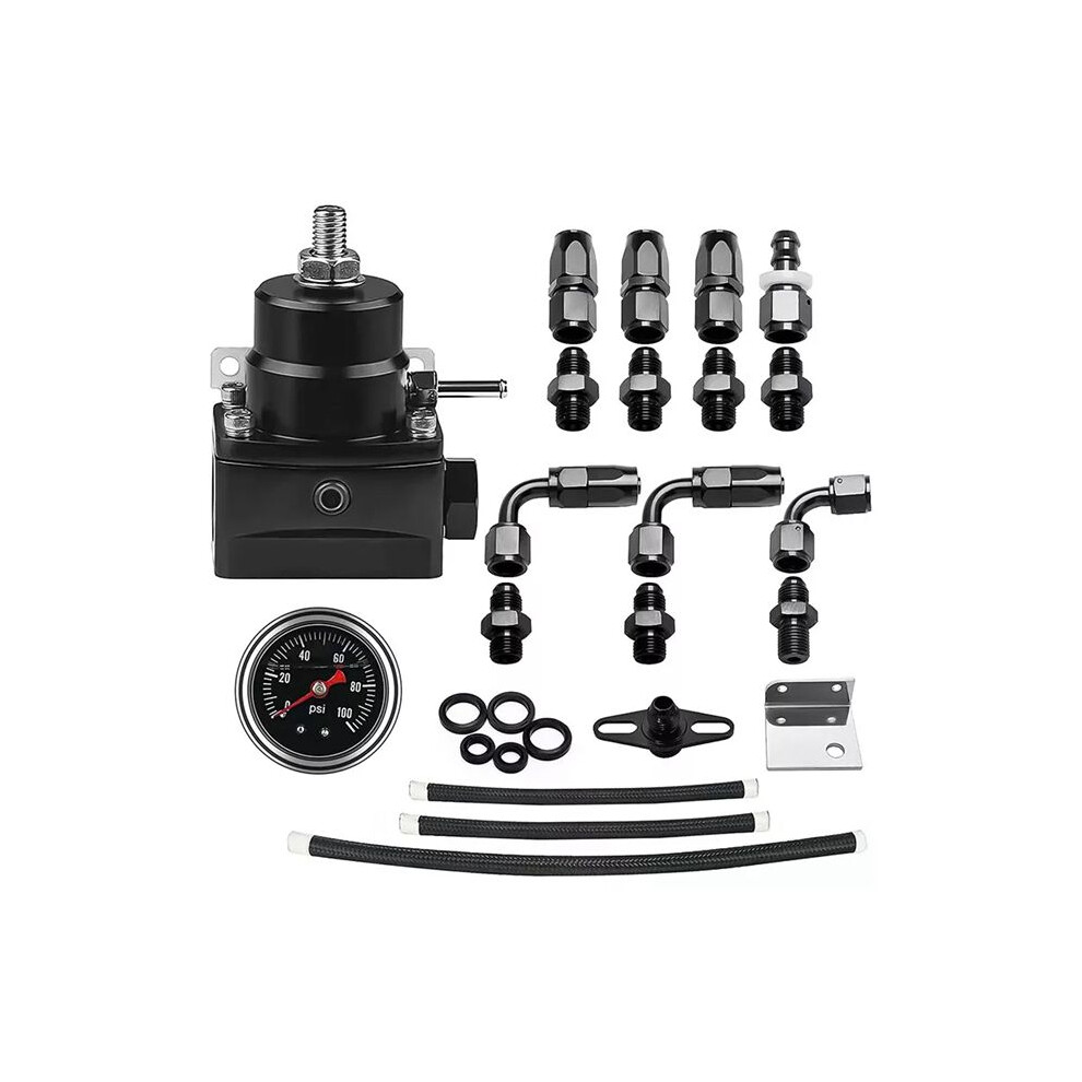 Adjustable Fuel Pressure Regulator Kit Oil 0-100Psi Gauge -6An Black 4714032456419