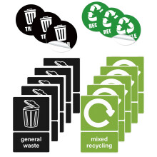 Recycling Bin Stickers 16 Pack 15x10cm General Waste 15x15cm Mixed Recycling Decals Durable Weatherproof Kitchen Use