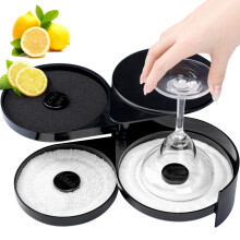 Margarita Salt Rimmer Set, 1 Pack 3 Tier Bar Glass Rimmer Black Plastic Sugar and Salt Rimmer Box with Sponge for Cocktail Bartender Tool
