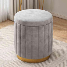 Round Velvet Ottoman With Soft Sponge Seat  Storage Footstool For Bedroom, Living Room, Office  Modern Home Decor