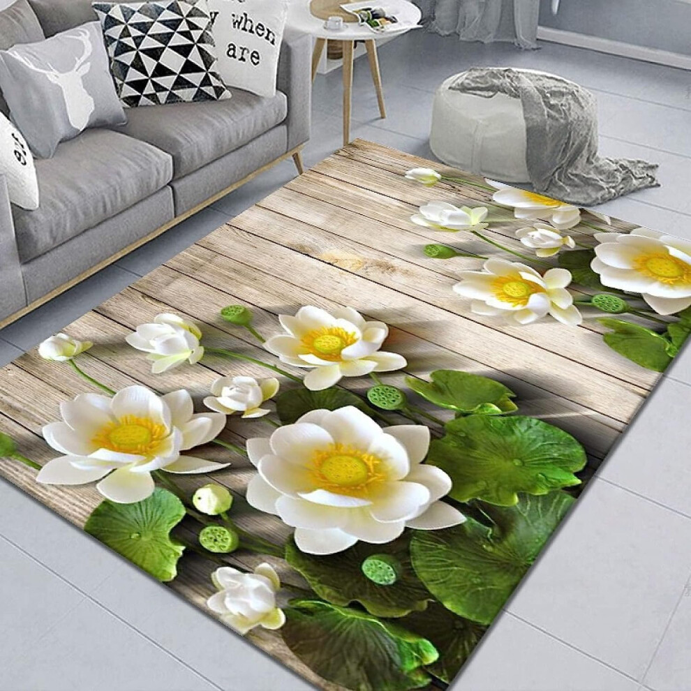 Kids Rug 3D Wood Embossed Lotus Design 80 X 160 Cm Children's Bedroom Carpet Nursery Playroom Carpet For Boys And Girls