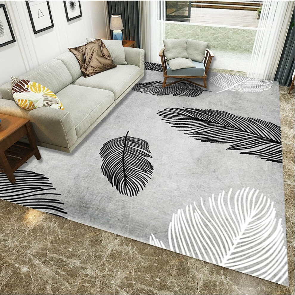 Kids Rug 3D Creative Feather Rug Bedroom & Playroom Carpet Nursery Carpet For Boys & Girls 80 X 160 Cm Gray