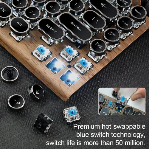 Retro Typewriter Keyboard, UK Layout, Bluetooth Wireless Mechanical Keyboard, Multi Devices Connection for PC/MAC/Laptop/Tablet/Phone Ref: 4341 2