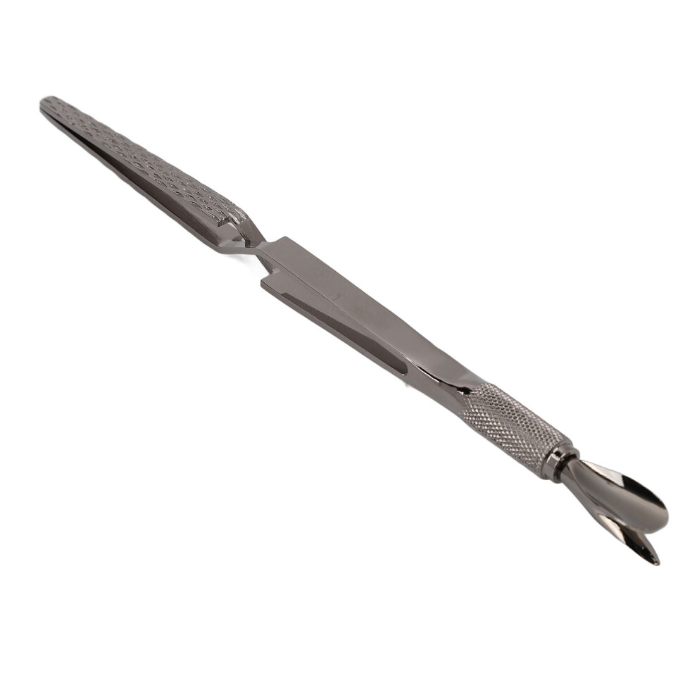 Black Multipurpose Stainless Steel Double End Nail Cuticle Pusher & Tweezers Ruthenium