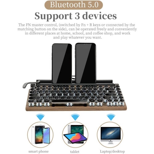 Retro Typewriter Keyboard, UK Layout, Bluetooth Wireless Mechanical Keyboard, Multi Devices Connection for PC/MAC/Laptop/Tablet/Phone Ref: 4341 1