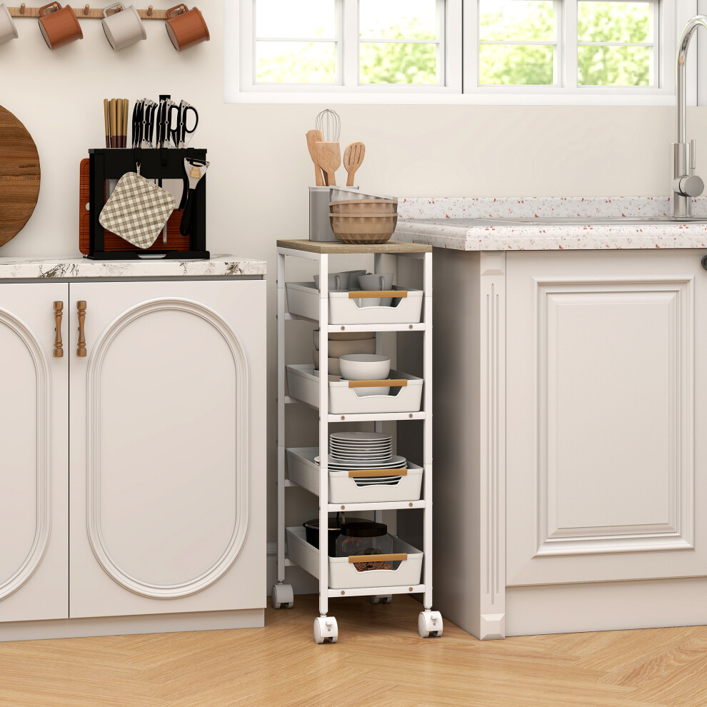 Homcom (White) Kitchen Storage Trolley Mobile Utility Cart For Kitchen Office White
