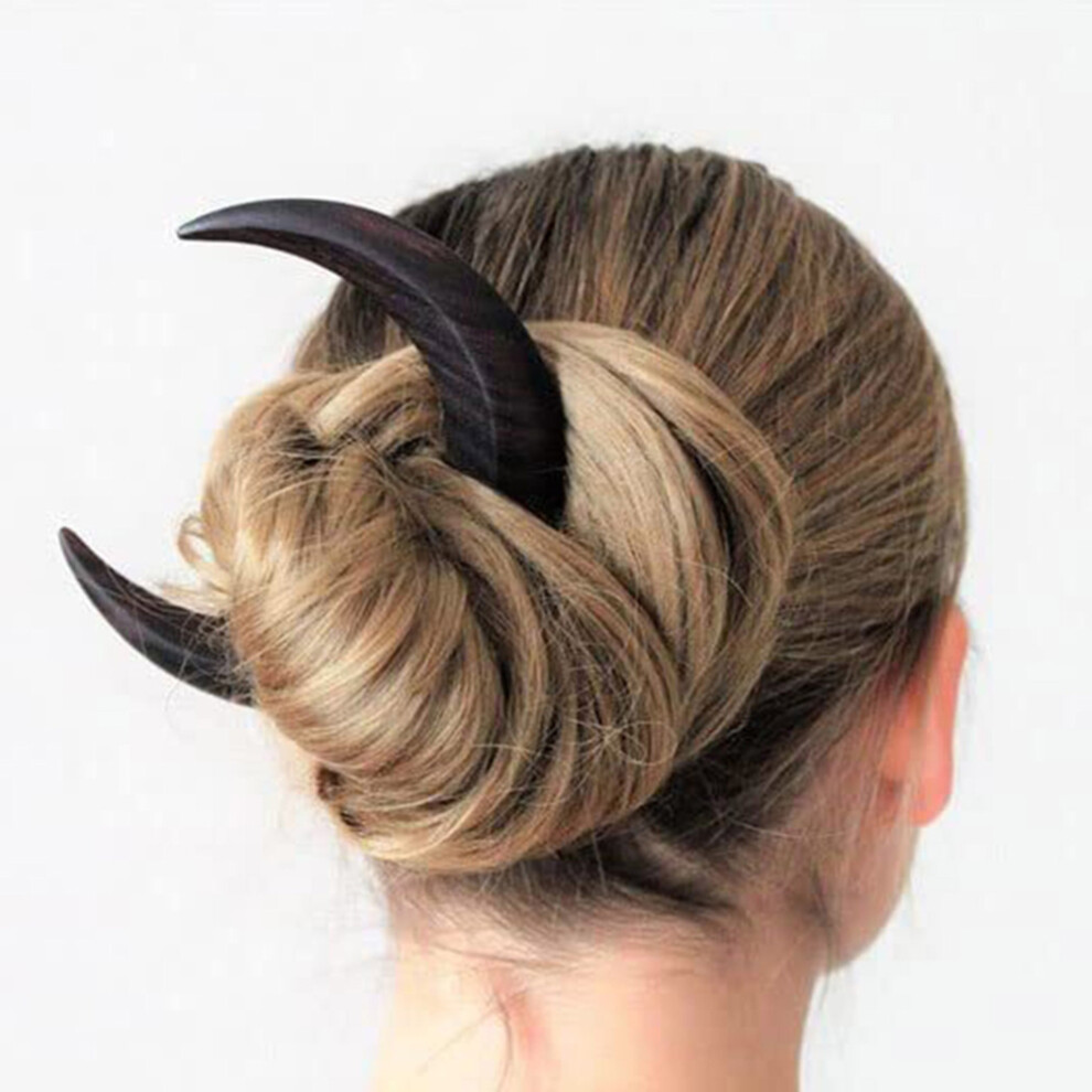 Hand Carved Crescent Moon Hair Fork Wood Hairstick for Long Hair, S/L Size