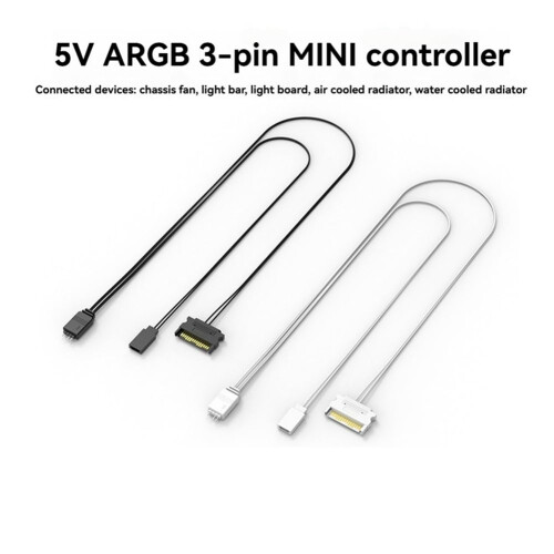 SATA to ARGB Lighting Power Cable with PC Reset Switch and Easy ARGB Control – Black 1
