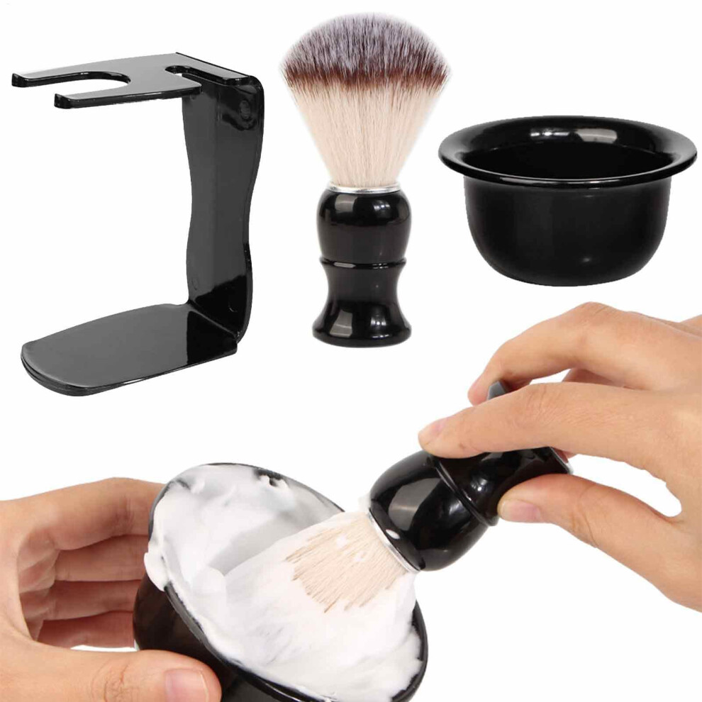 Shaving Bowl and Brush Set 3Piece With Shaving Soap Stand Men's Grooming Kit Nylon Badger Hair Brush
