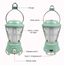 Vintage Solarhängelaterne mit LED-Licht, 180 Lumen, Grün/Schwarz, 1118,9 cm