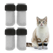 Cat Shoes Pack Of 4, Adjustable Mesh, Claw Protection, Paw Protection, Anti Scratch, Boots, Nail Trimming, Gray M