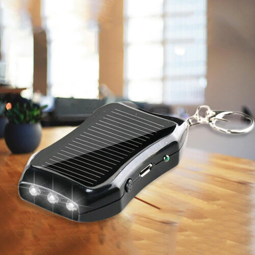 Mini Solar Power Bank Keychain 2000mAh Emergency Charger with LED Flashlight 2
