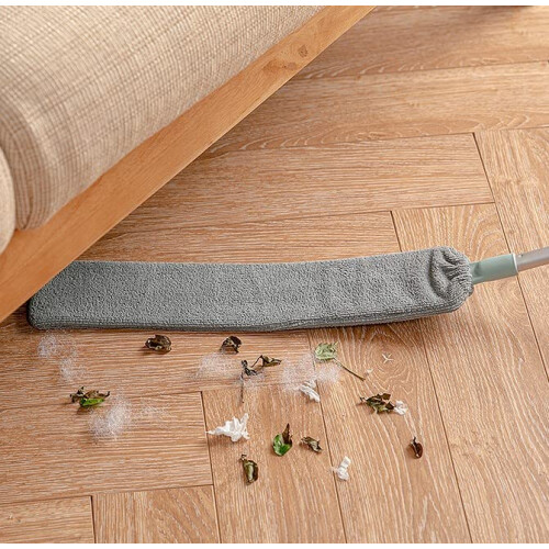 Under Appliance Microfiber Duster with Extendable Pole, Telescoping Gap Dust Brush, Long Flat Flexible Duster  4 Cloth Cover Ref: 3840