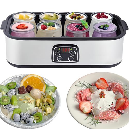 Yogurt Maker 1400ml Automatic With 8 Glass Jars, Temperature Range 20C55C, 48H Timer, LED Display For Kitchen