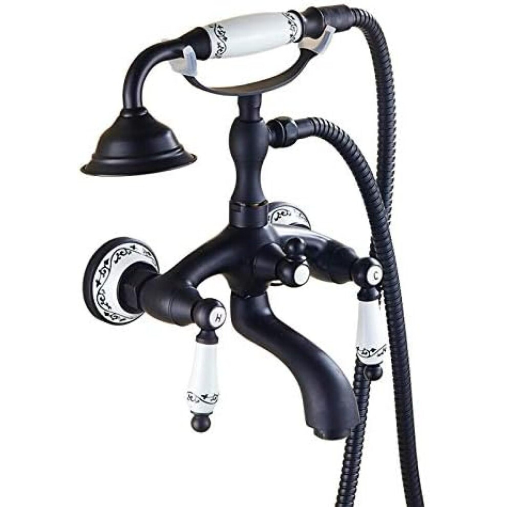 Telephone Set Bathtub Shower Faucet Black Finish Classic Handshower Elegant Shower Mixer Taps, Ref: 9674 9347817248838